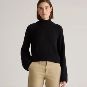 Quince Australian Merino Wool Cropped Mock Neck Sweater Black Medium